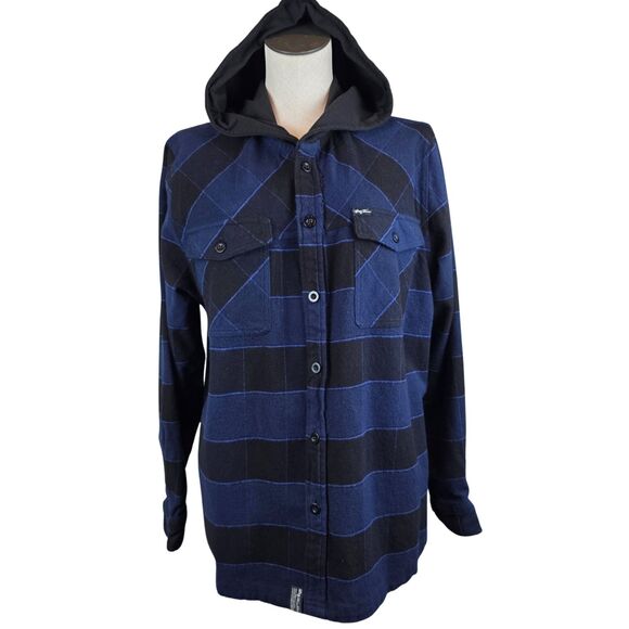 Lifted Rearch Group LRG Hooded Flannel Jacket Shacket Plaid Blue Men’s XL - Picture 1 of 7